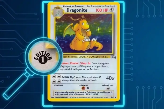 1st Edition Fossil Dragonite card