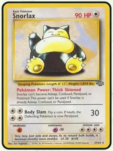 Snorlax Jungle Set Unlimited No stamp, No holo, Jungle symbol present.